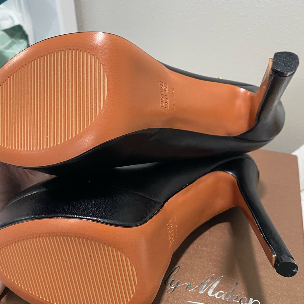 Black Platform Stiletto Heels with Ankle Strap - Picture 5 of 7